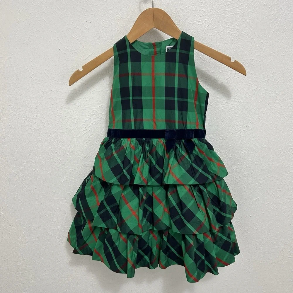 Janie And Jack Green Tartan Plaid Tulle Party Dress Holiday Ruffled Tiered Sz 5